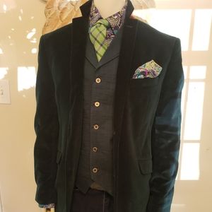 MENS VELVET DEEP PEACOCK TEAL JACKET